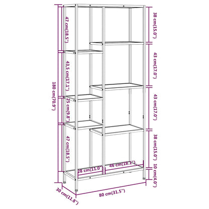 Scaffale per Libri 80x30x180 cm Acciaio e Legno Multistrato | homemem39