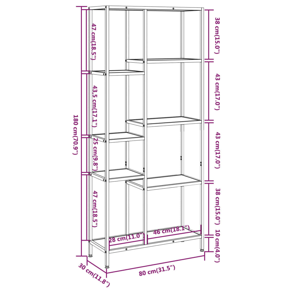 Scaffale per Libri 80x30x180 cm Acciaio e Legno Multistrato | homemem39