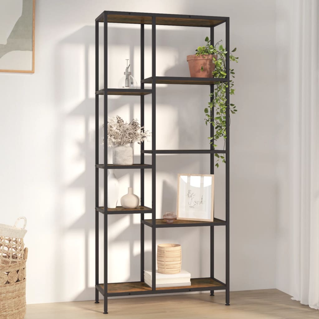 Scaffale per Libri 80x30x180 cm Acciaio e Legno Multistrato | homemem39