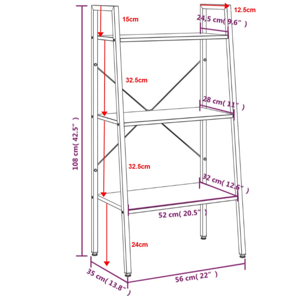 Scaffale Autoportante 3 Ripiani Marrone Chiaro Nero 56x35x108cm | homemem39