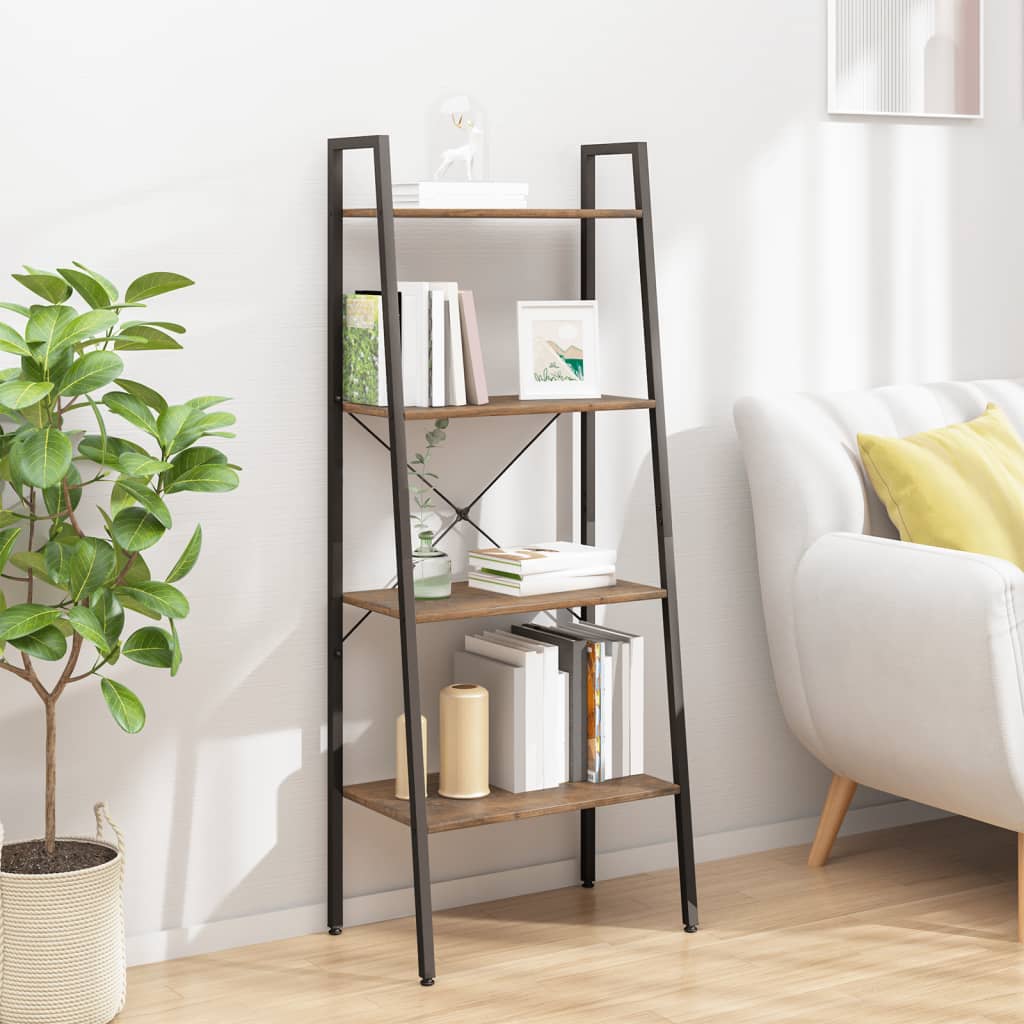 Scaffale Autoportante 4 Ripiani Marrone Scuro Nero 56x35x140 cm | homemem39