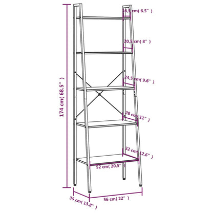 Scaffale Autoportante 5 Ripiani Marrone Chiaro Nero 56x35x174cm