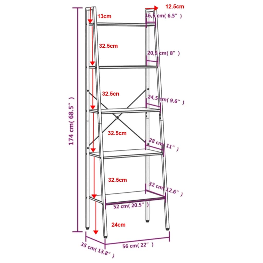 Scaffale Autoportante 5 Ripiani Marrone Scuro Nero 56x35x174 cm | homemem39