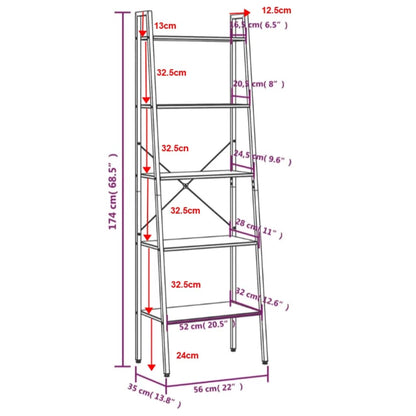 Scaffale Autoportante 5 Ripiani Marrone Scuro Nero 56x35x174 cm | homemem39