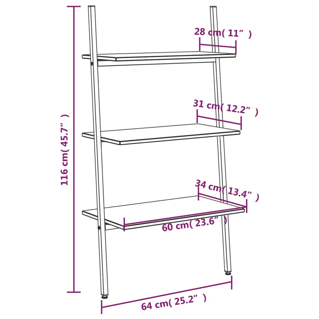 Scaffale Pendente a 3 Livelli Nero 64x34x116cm | homemem39