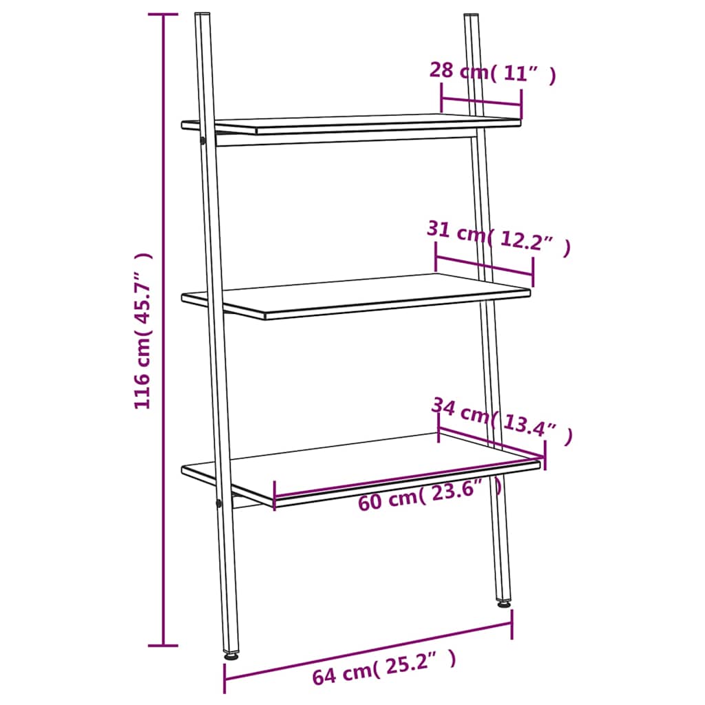 Scaffale Pendente a 3 Livelli Nero 64x34x116cm