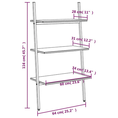 Scaffale Pendente a 3 Livelli Nero 64x34x116cm