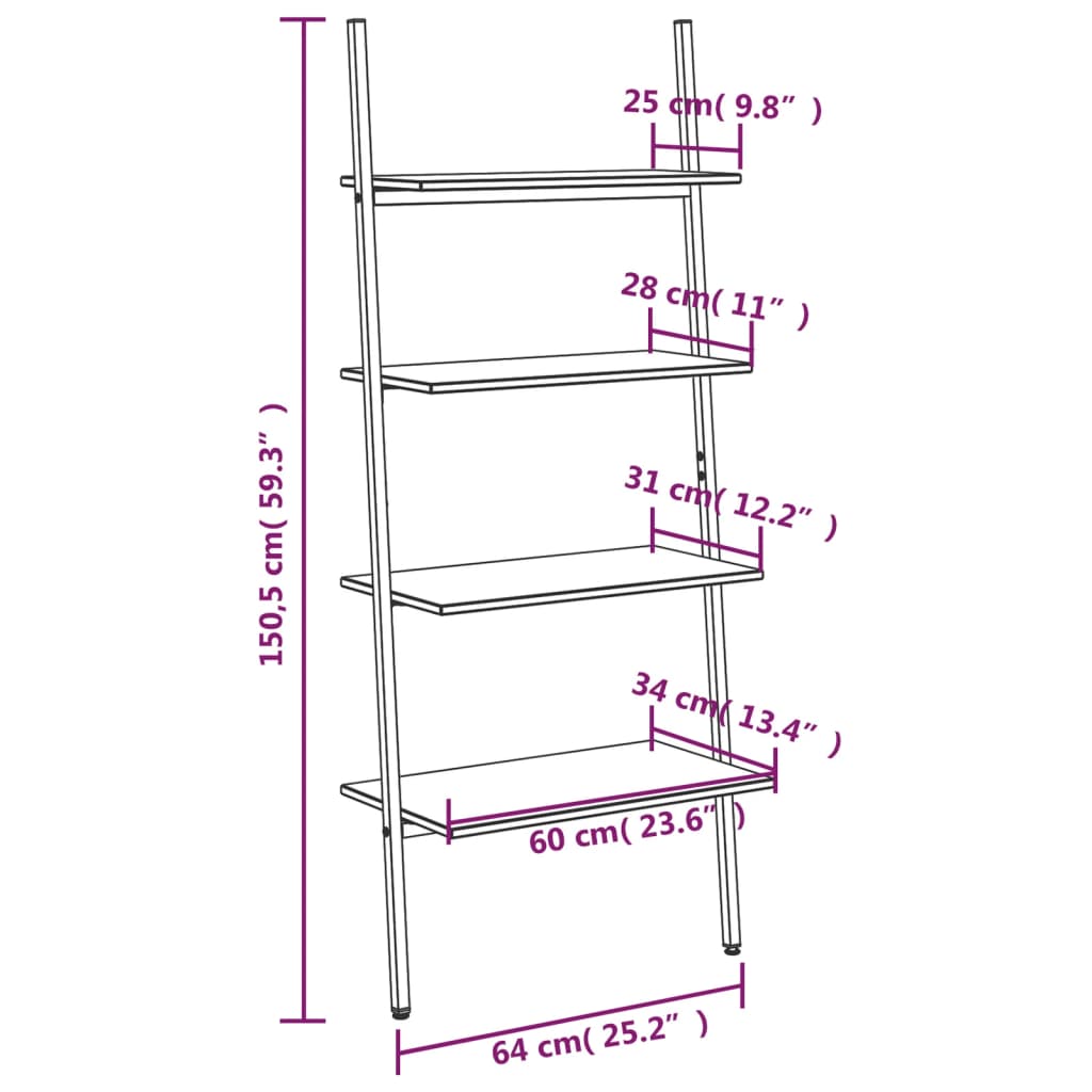 Scaffale Pendente a 4 Livelli Nero 64x34x150,5 cm | homemem39