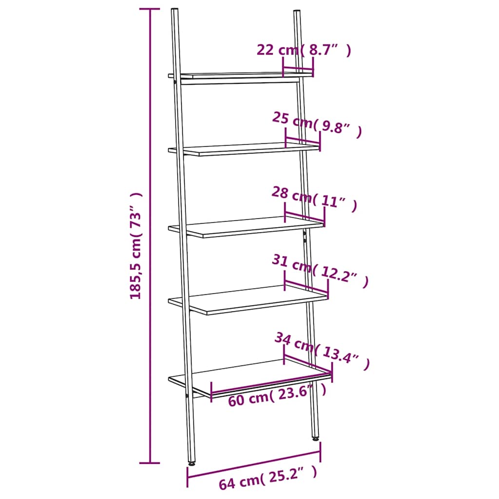 Scaffale Pendente 5 Ripiani Marrone Chiaro e Nero 64x34x185,5cm | homemem39