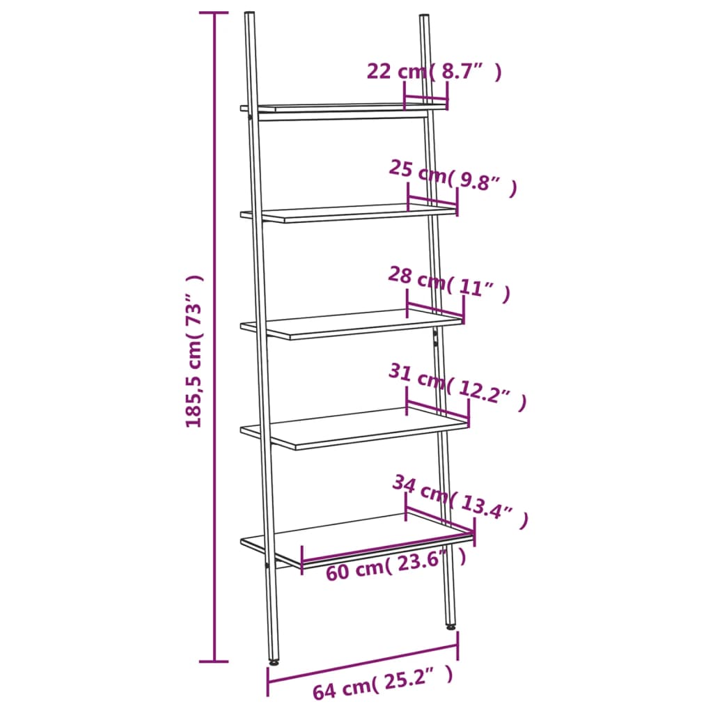 Scaffale Pendente a 5 Livelli Nero 64x34x185,5 cm | homemem39