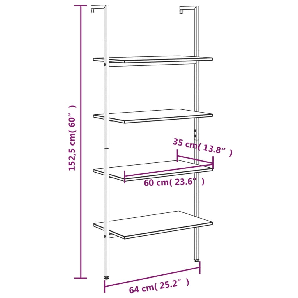 Scaffale Pendente 4 Livelli Marrone Chiaro e Nero 64x35x152,5cm | homemem39