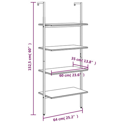 Scaffale Pendente 4 Livelli Marrone Chiaro e Nero 64x35x152,5cm | homemem39