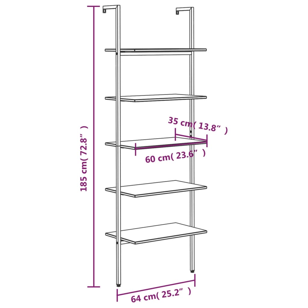 Scaffale Pendente 5 Livelli Marrone Scuro e Nero 64x35x185 cm | homemem39