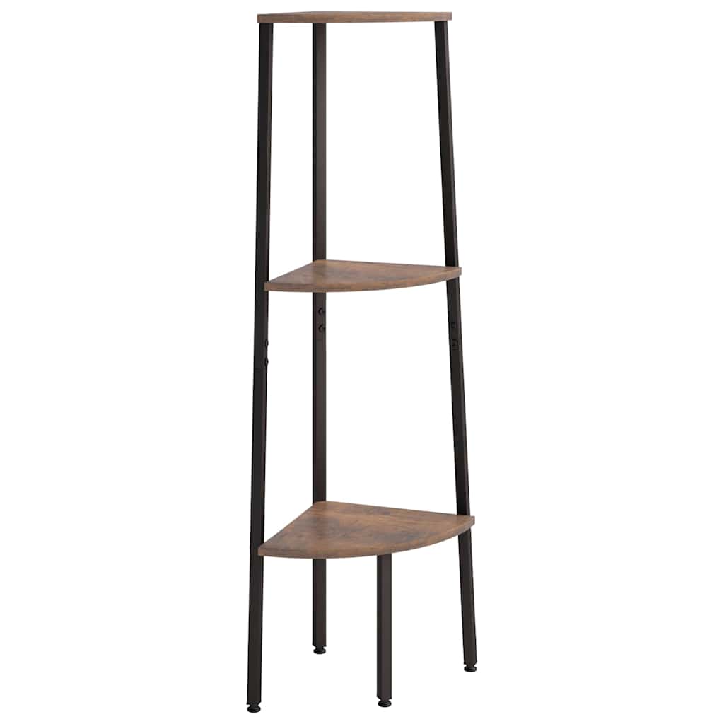 Scaffale Angolare 3 Livelli Marrone Scuro Nero 45,5x31,5x120cm