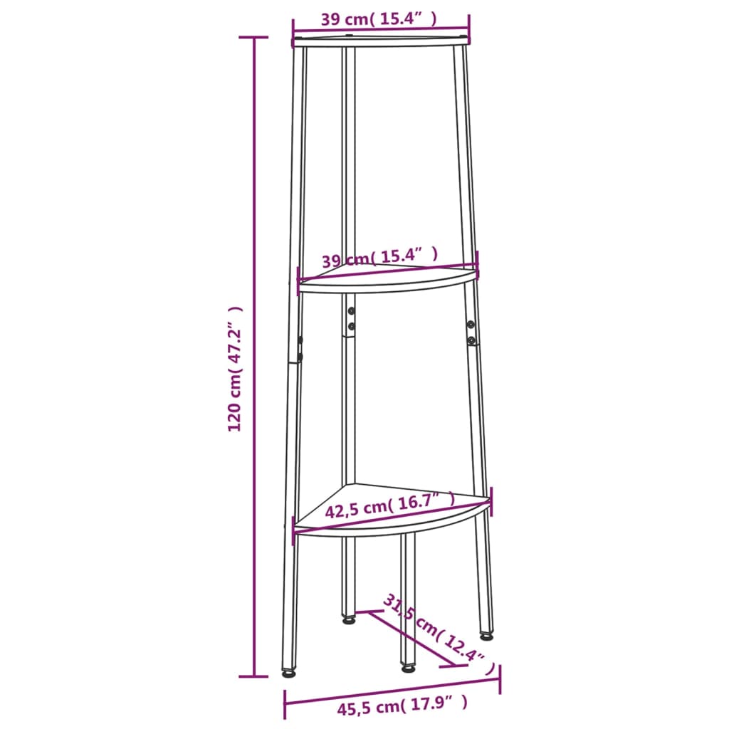 Scaffale Angolare a 3 Livelli Nero 45,5x31,5x120 cm | homemem39