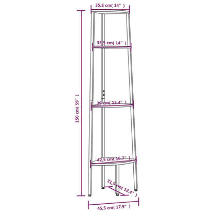 Scaffale angolare a 4 ripiani marrone chiaro e nero 45,5x31,5x150 cm | homemem39