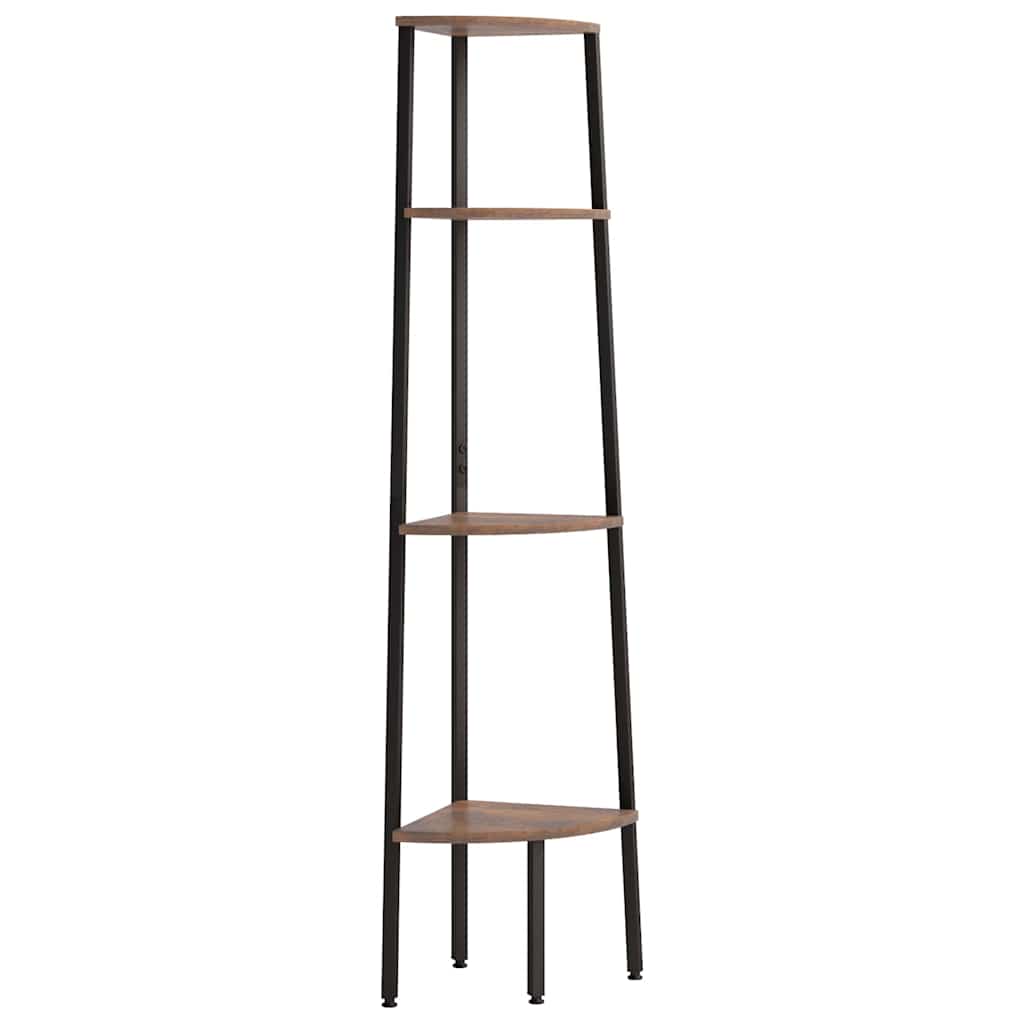 Scaffale angolare 4 ripiani marrone scuro&nero 45,5x31,5x150 cm