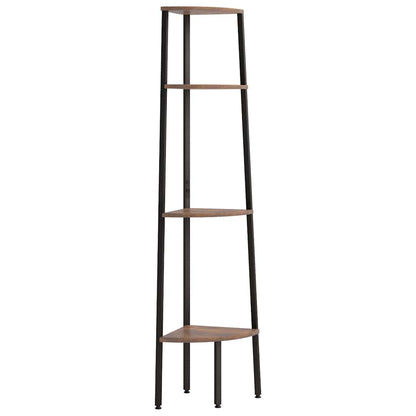 Scaffale angolare 4 ripiani marrone scuro&nero 45,5x31,5x150 cm