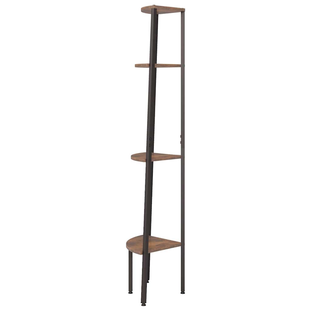 Scaffale angolare 4 ripiani marrone scuro&nero 45,5x31,5x150 cm