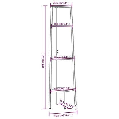 Scaffale angolare a 4 ripiani marrone scuro e nero 45,5x31,5x150 cm | homemem39