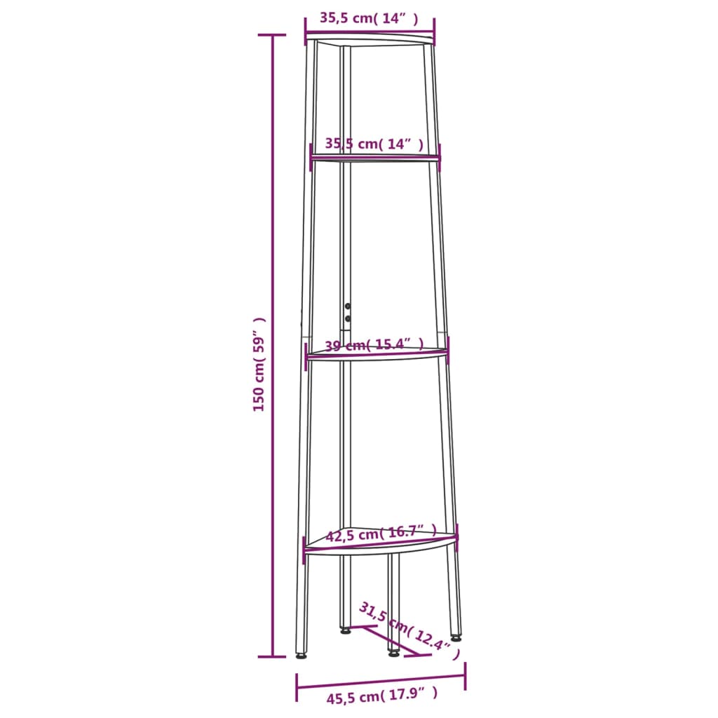 Scaffale Angolare a 4 Livelli Nero 45,5x31,5x150 cm | homemem39