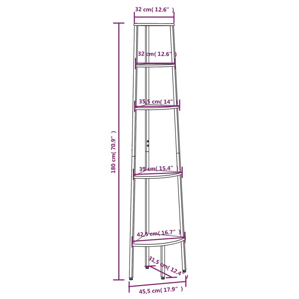 Scaffale Angolare 5 Livelli Marrone Chiaro Nero 45,5x31,5x180cm | homemem39