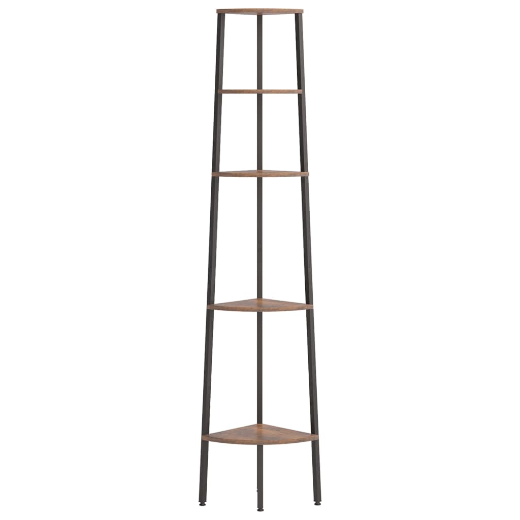 Scaffale Angolare 5 Livelli Marrone Scuro Nero 45,5x31,5x180 cm