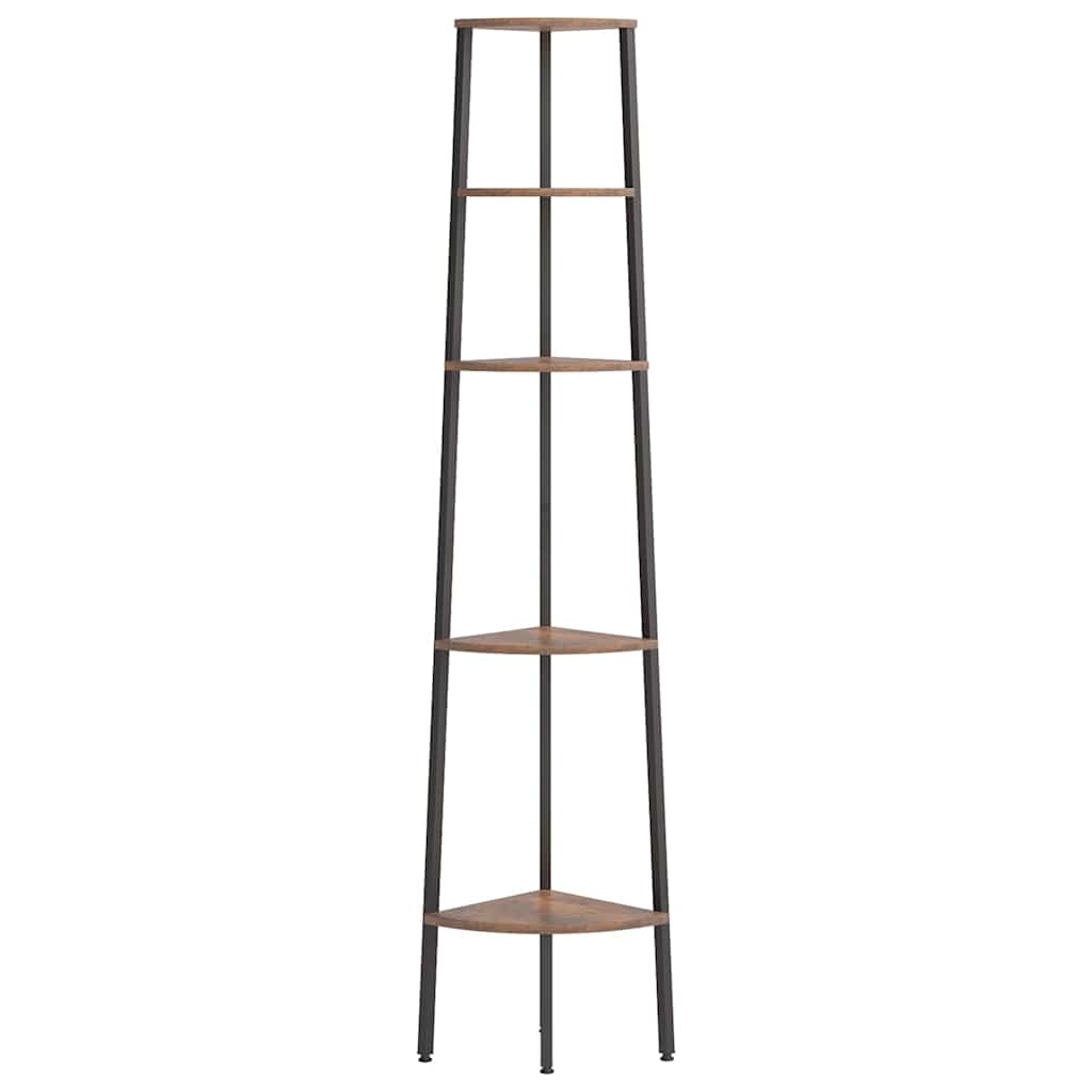 Scaffale Angolare 5 Livelli Marrone Scuro Nero 45,5x31,5x180 cm