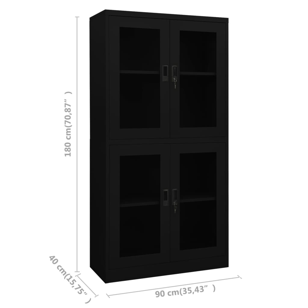 Armadio per Ufficio Nero 90x40x180 cm in Acciaio e Vetro | homemem39