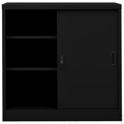 Armadio per Ufficio Anta Scorrevole Nero 90x40x90cm Acciaio | homemem39