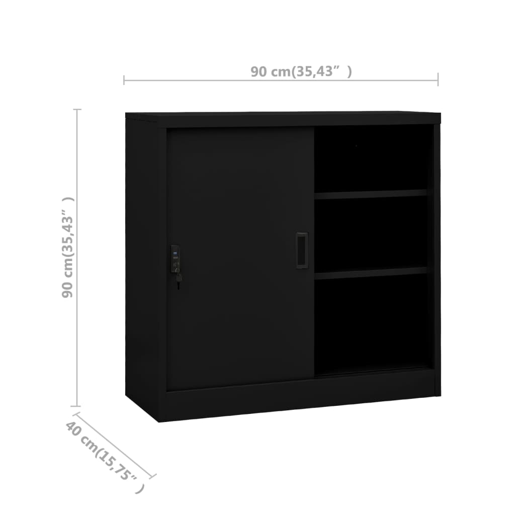 Armadio per Ufficio Anta Scorrevole Nero 90x40x90cm Acciaio | homemem39