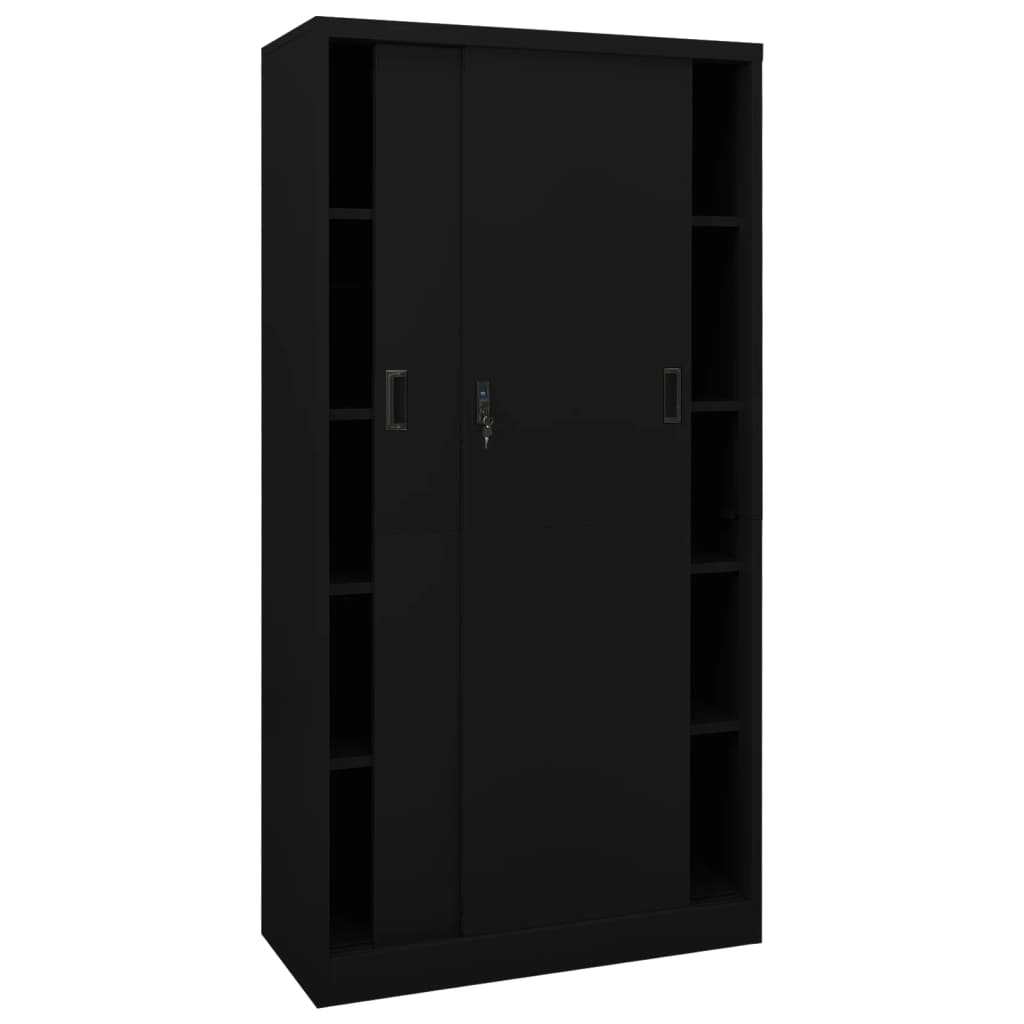 Armadio per Ufficio Anta Scorrevole Nero 90x40x180 cm Acciaio | homemem39