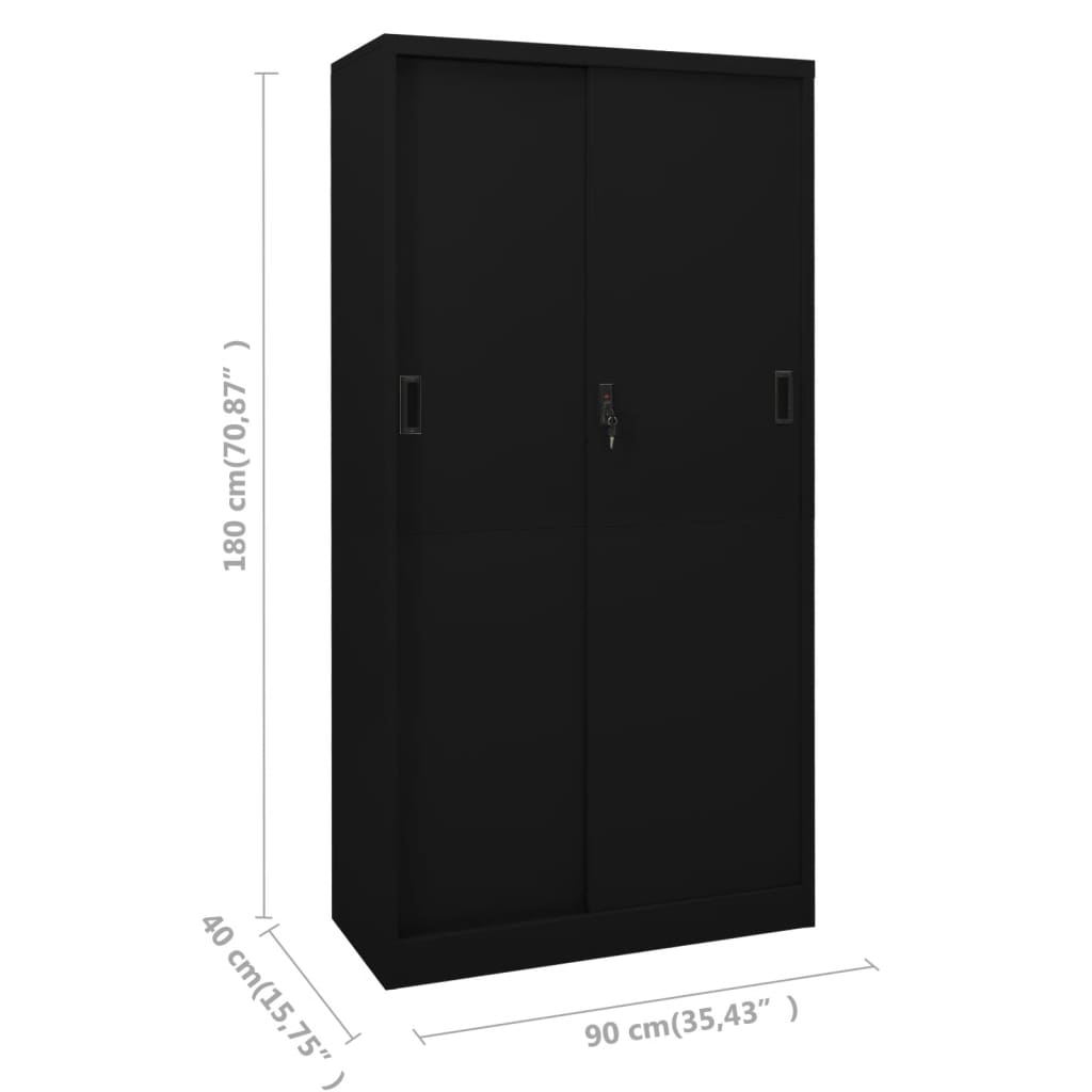 Armadio per Ufficio Anta Scorrevole Nero 90x40x180 cm Acciaio | homemem39