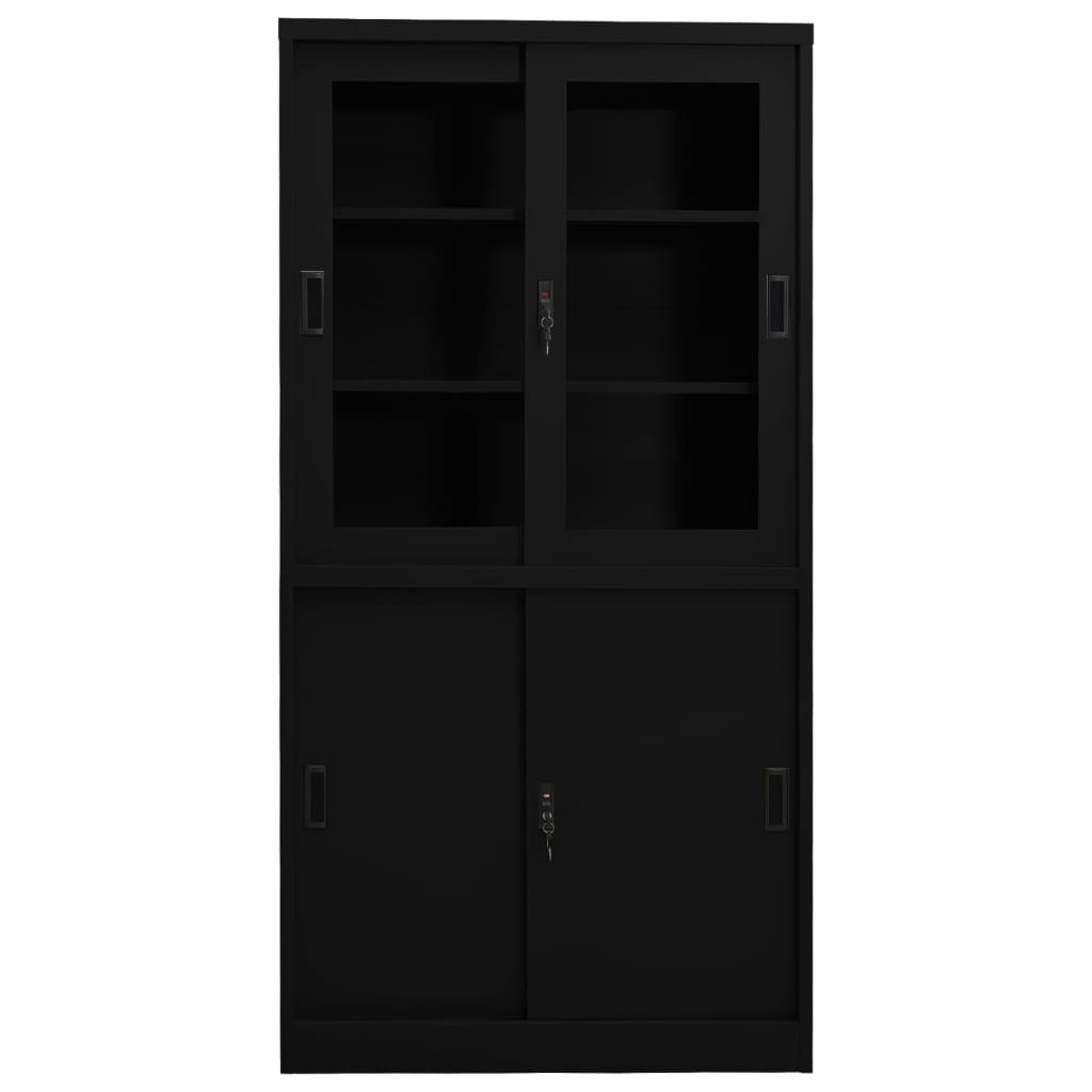 Armadio per Ufficio Anta Scorrevole Nero 90x40x180 cm Acciaio | homemem39