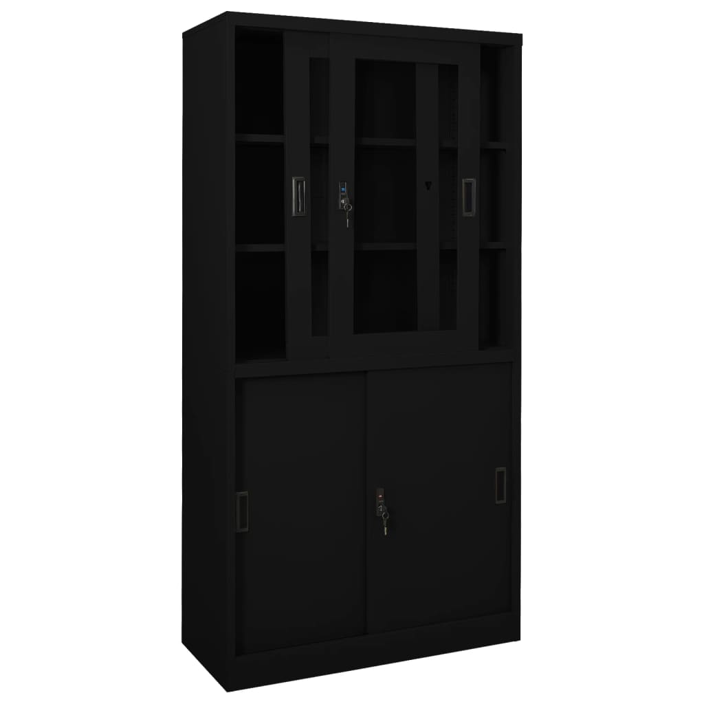Armadio per Ufficio Anta Scorrevole Nero 90x40x180 cm Acciaio | homemem39