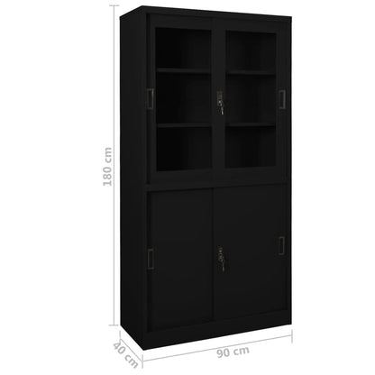 Armadio per Ufficio Anta Scorrevole Nero 90x40x180 cm Acciaio | homemem39