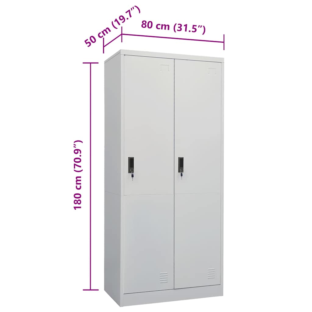 Armadio Grigio Chiaro 80x50x180 cm in Acciaio