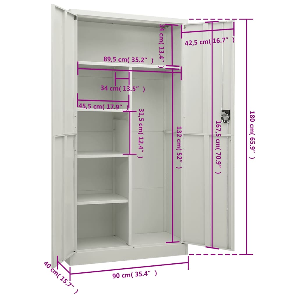 Armadio con Ripiani Grigio Chiaro 90x40x180 cm in Acciaio - homemem39