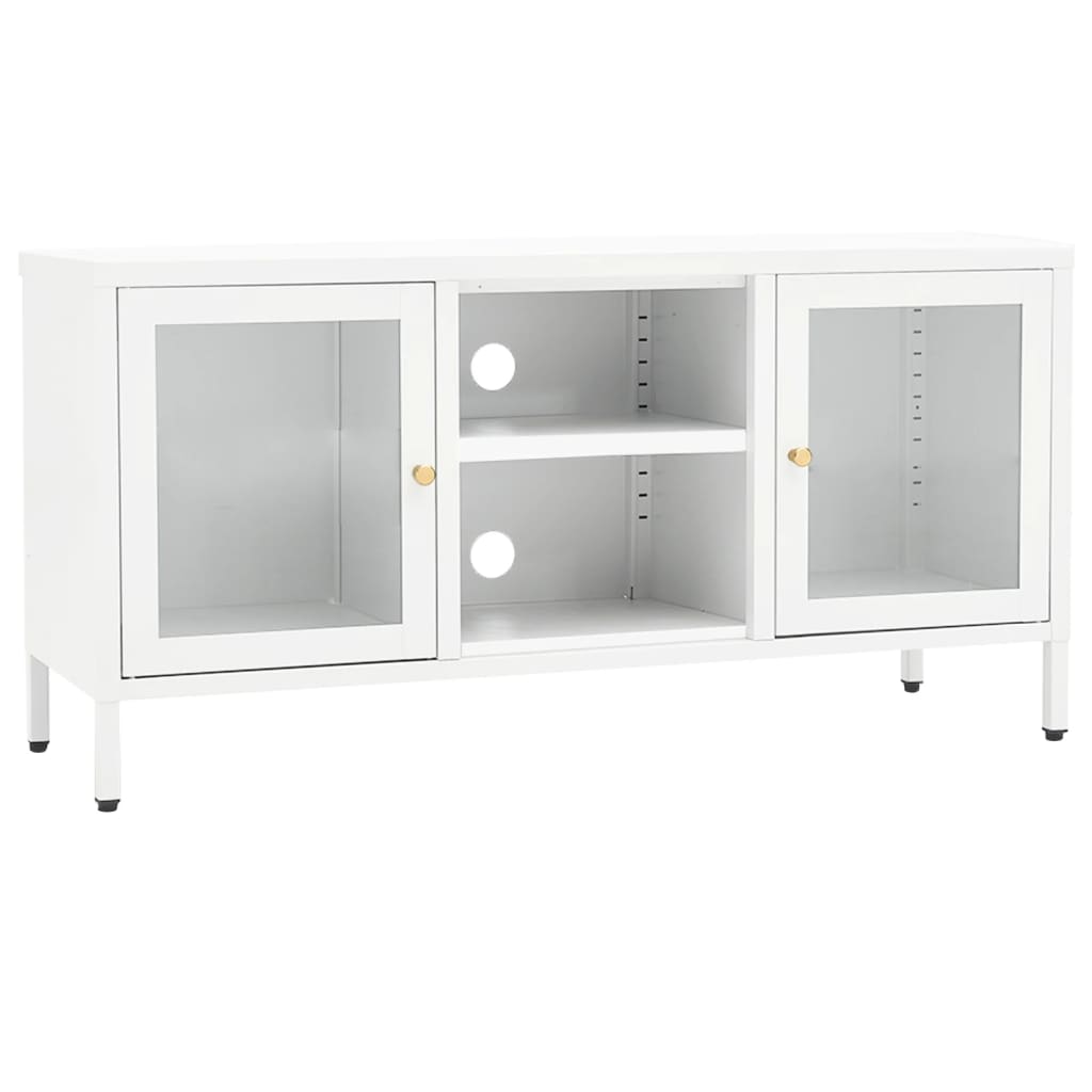 White TV cabinet 105x35x52 cm in Steel and Glass