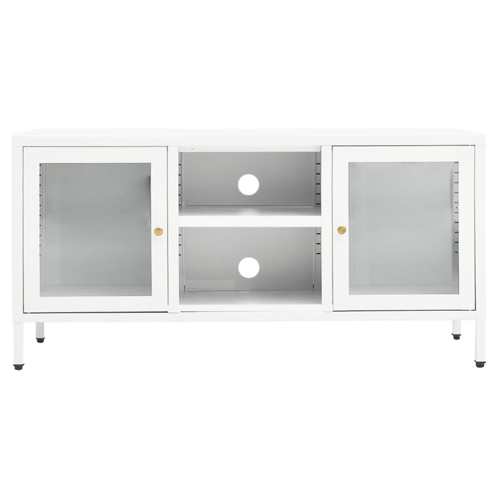 White TV cabinet 105x35x52 cm in Steel and Glass
