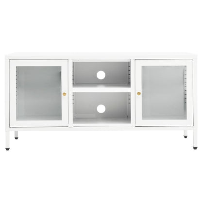 White TV cabinet 105x35x52 cm in Steel and Glass