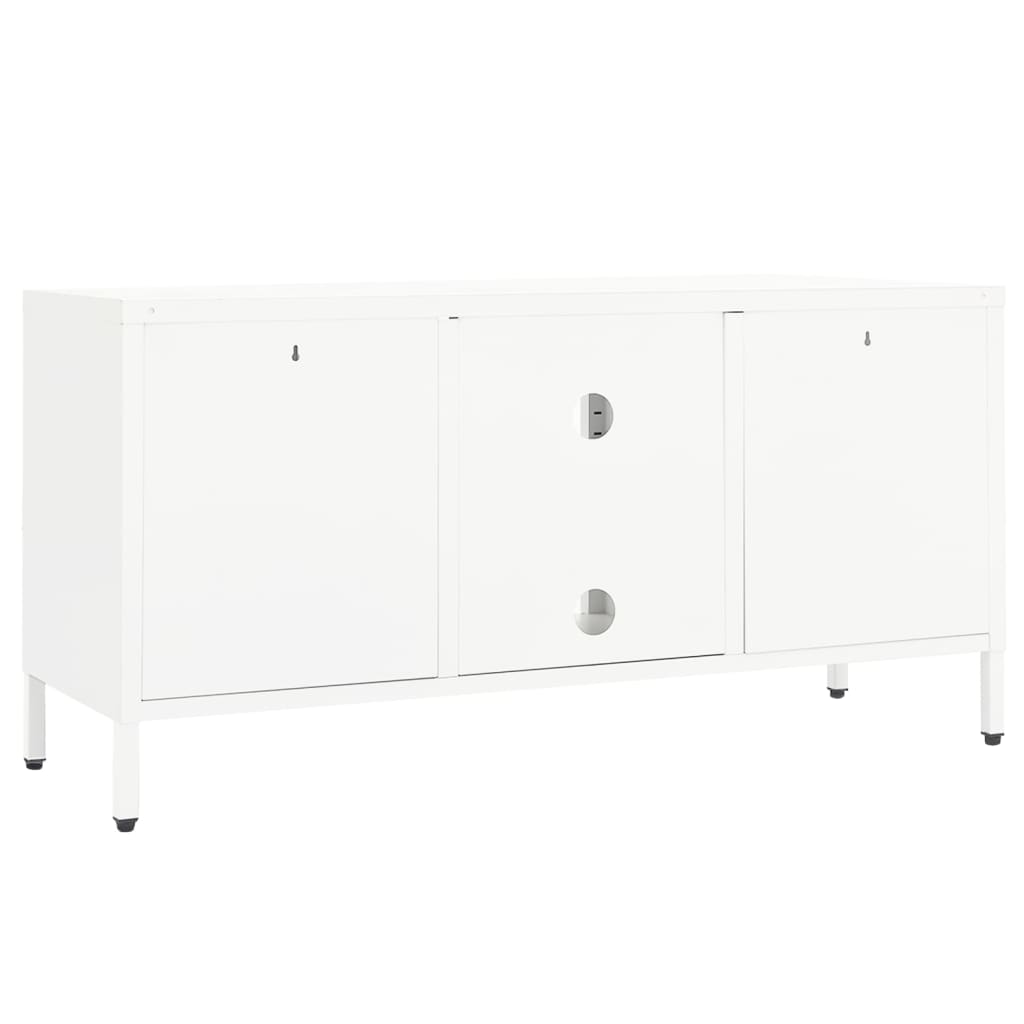 White TV cabinet 105x35x52 cm in Steel and Glass