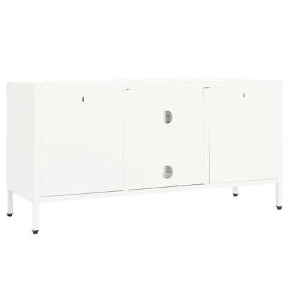 White TV cabinet 105x35x52 cm in Steel and Glass