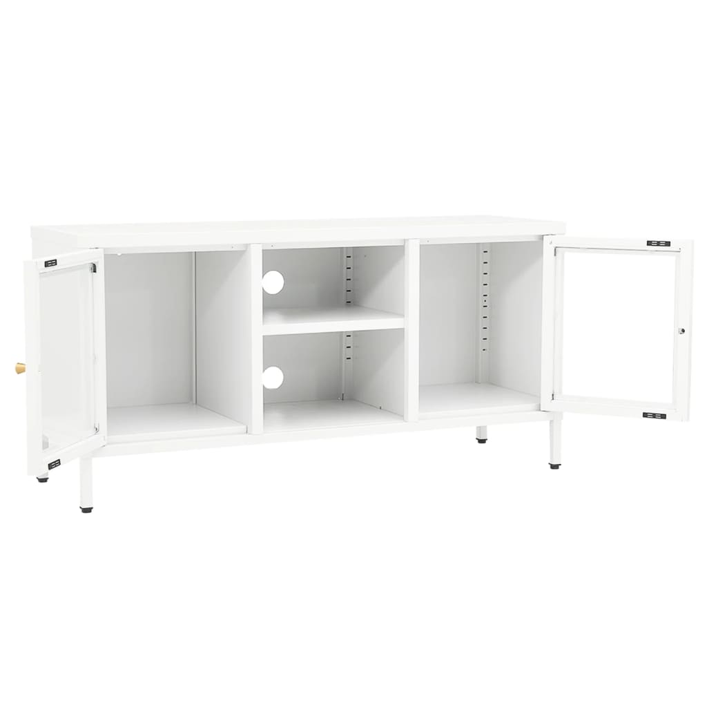White TV cabinet 105x35x52 cm in Steel and Glass
