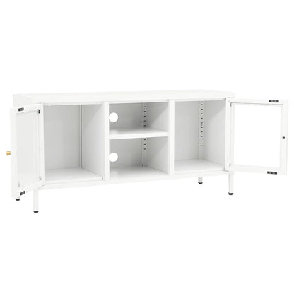 White TV cabinet 105x35x52 cm in Steel and Glass