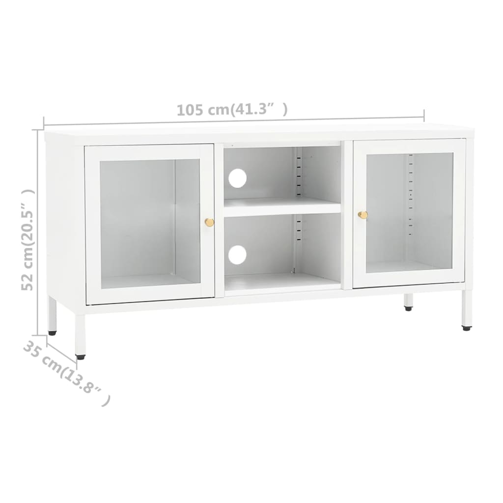 White TV cabinet 105x35x52 cm in Steel and Glass