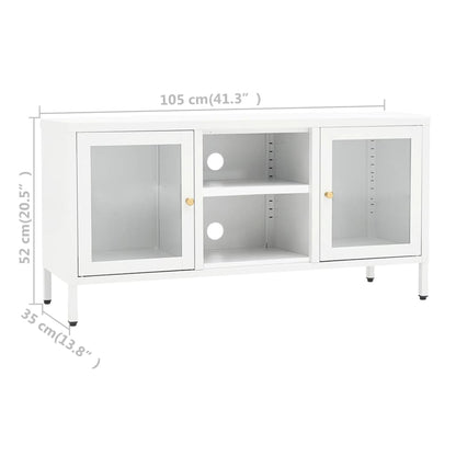 White TV cabinet 105x35x52 cm in Steel and Glass