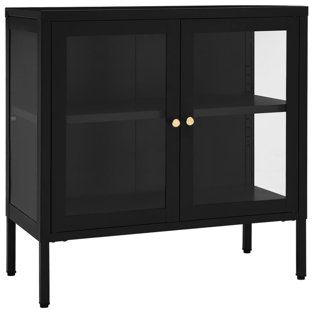 Credenza Nera 70x35x70 cm in Acciaio e Vetro - homemem39