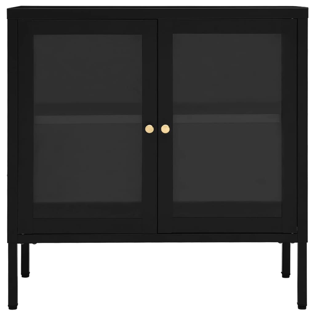 Credenza Nera 70x35x70 cm in Acciaio e Vetro