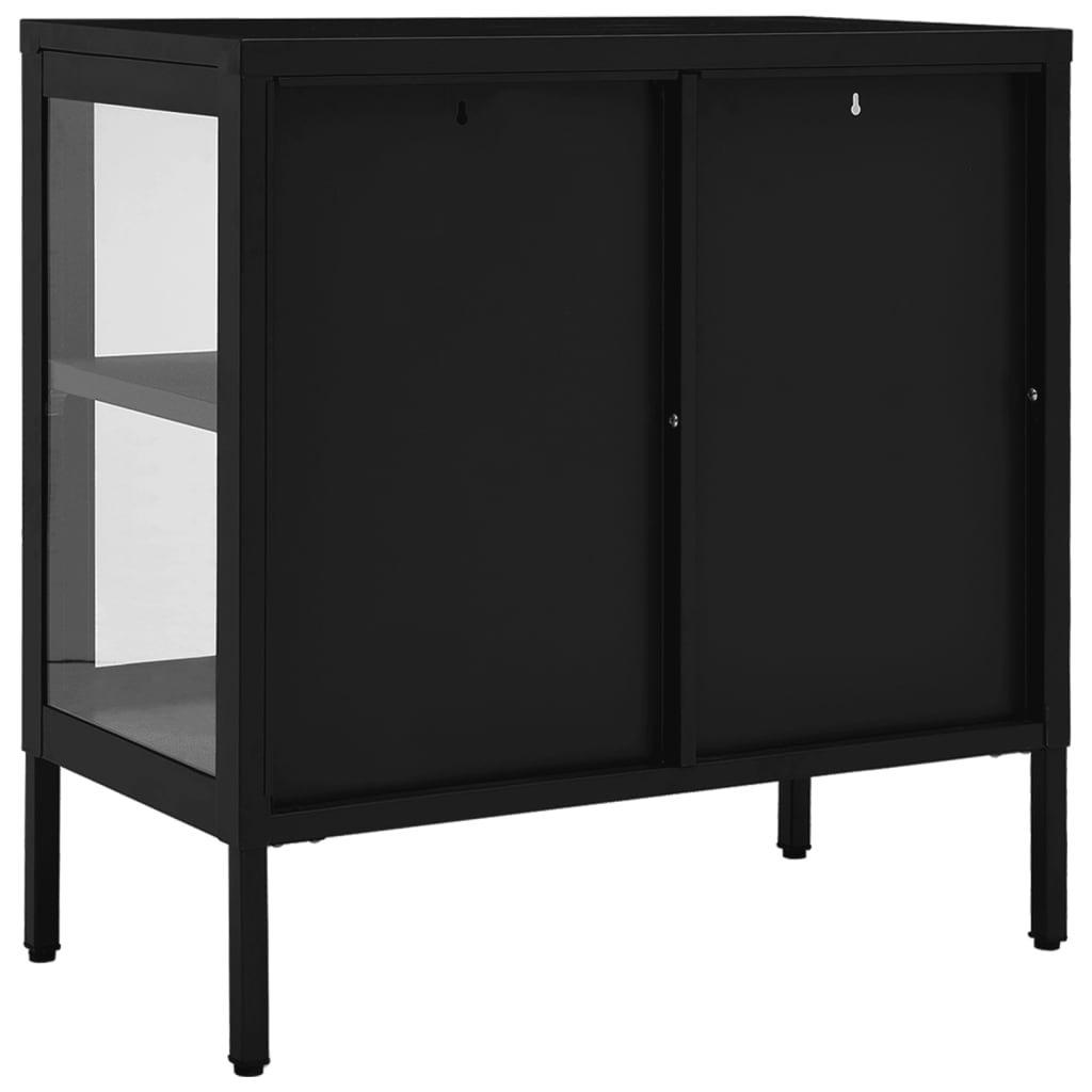 Credenza Nera 70x35x70 cm in Acciaio e Vetro - homemem39